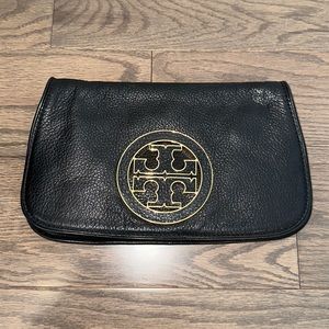 Black Leather Tory Burch Clutch